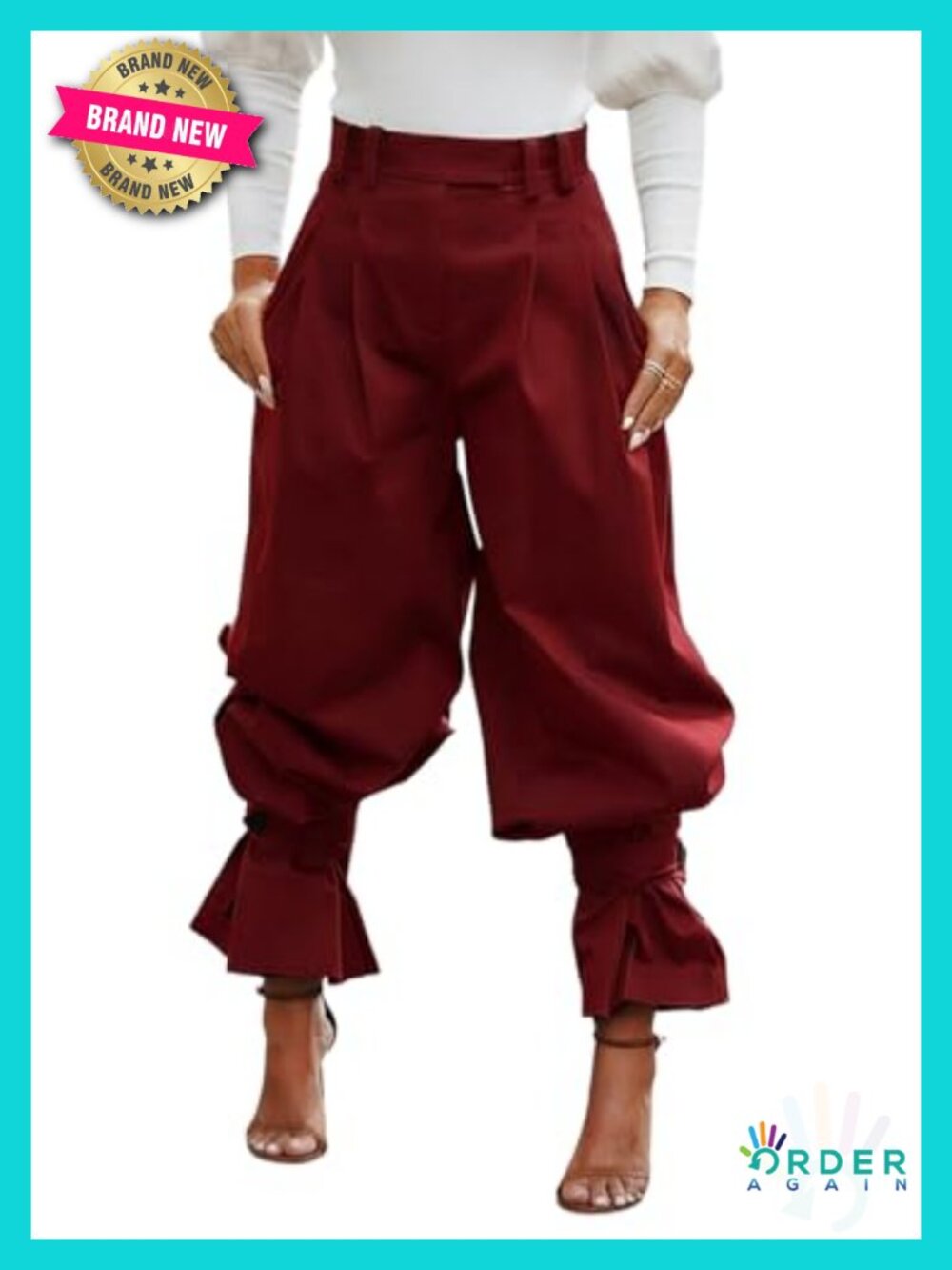High Waist Wide Leg Crop Dress Pants with Ruffle Cuffs Convertible
